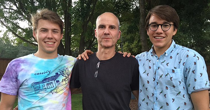 Ethan Gould '16, Dr. Lutz Kockel and Rex Tercek '16 at and end-of-summer celebration