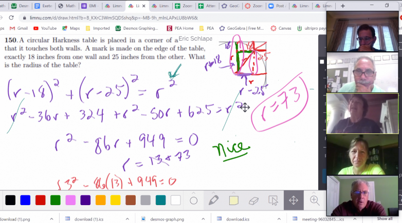 Screen shot of several people analyzing a math problem using an online whiteboard.