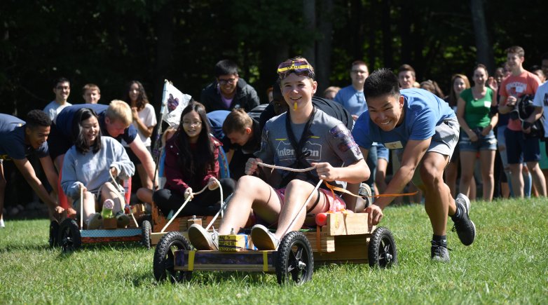 Members of the class of 2021 race go-karts of their own making during Class Activity Day at Alnoba in Kensington. 