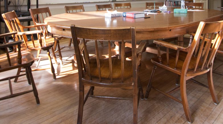 A Harkness table and chairs.
